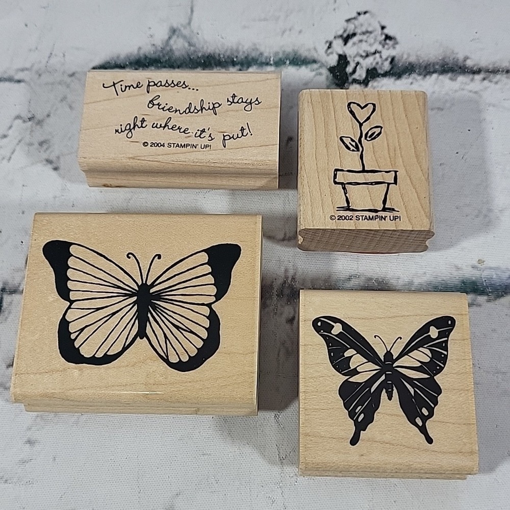 Mounted Rubber Stamps Friendship Butterfly Lot Of 4 Stampin Up TRL Designs